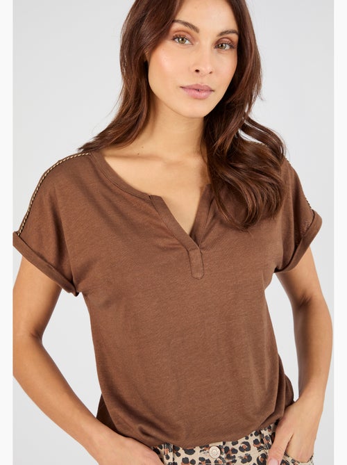 T-shirt mélange lin, détails tressés - Damart - Kiabi