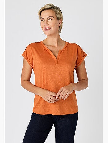 T-shirt mélange lin, détails tressés - Damart