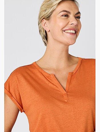 T-shirt mélange lin, détails tressés - Damart