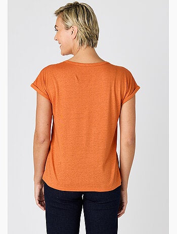 T-shirt mélange lin, détails tressés - Damart