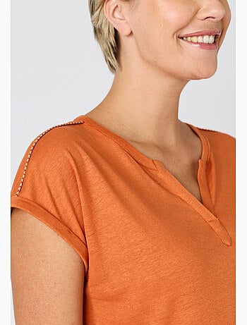 T-shirt mélange lin, détails tressés - Damart