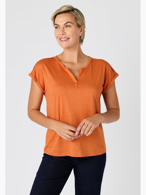 T-shirt mélange lin, détails tressés - Damart - Kiabi