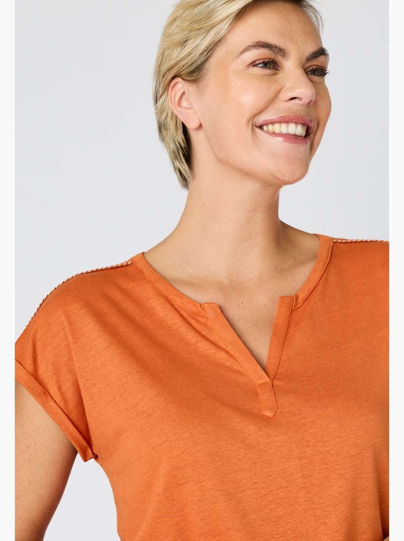 T-shirt mélange lin, détails tressés - Damart Orange - Kiabi