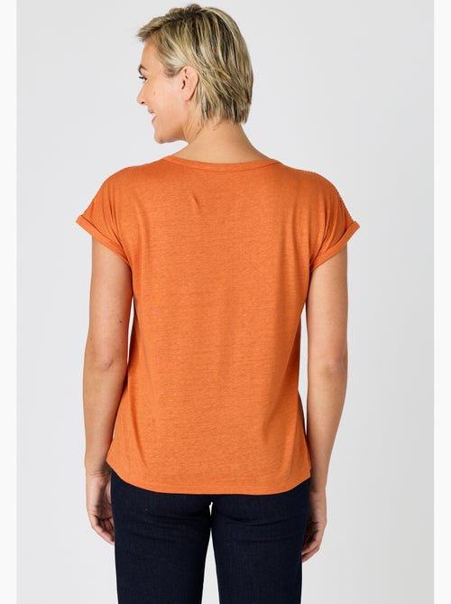 T-shirt mélange lin, détails tressés - Damart - Kiabi