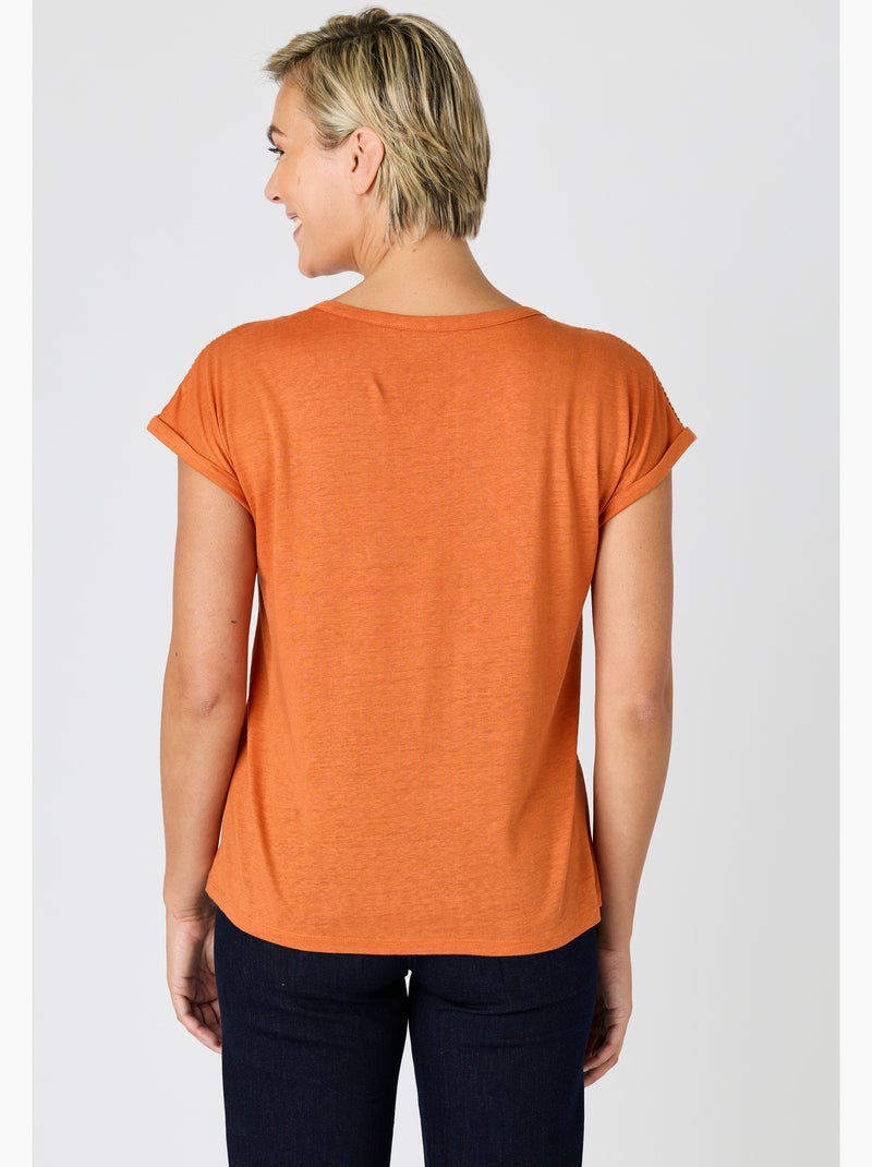 T-shirt mélange lin, détails tressés - Damart Orange - Kiabi