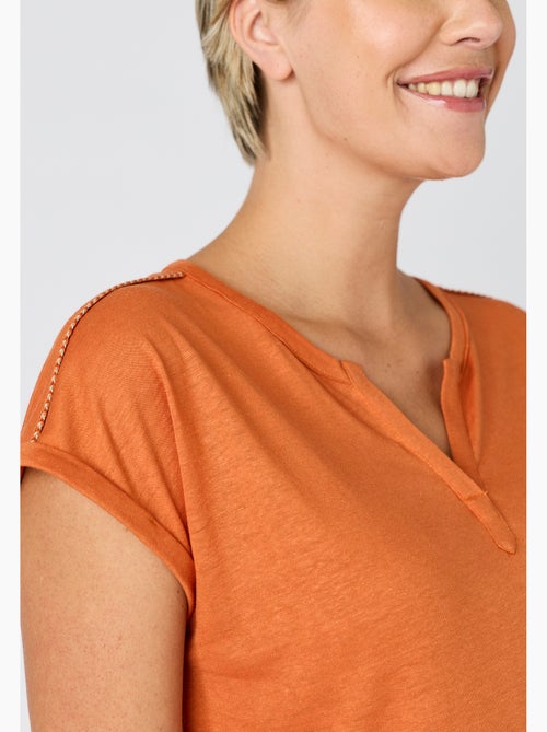 T-shirt mélange lin, détails tressés - Damart - Kiabi