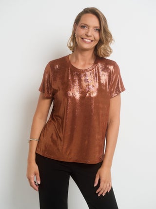 T-shirt métallisé à manches courtes