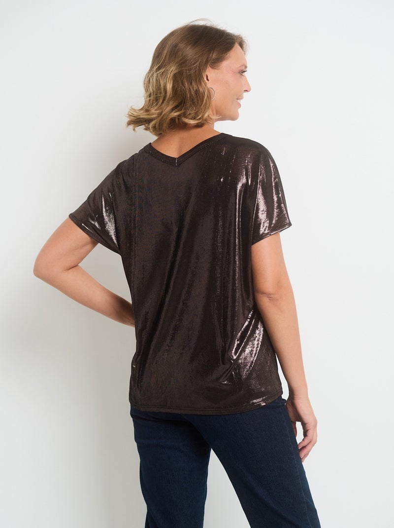T-shirt métallisé col V manches tombantes Noir - Kiabi