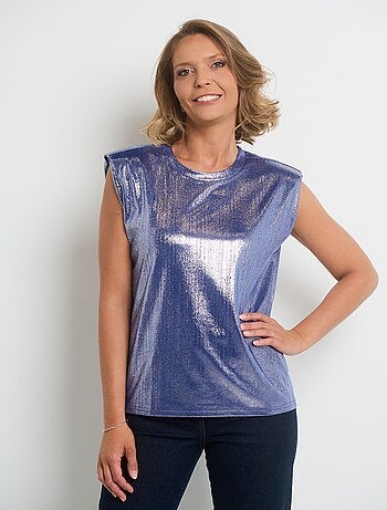 T-shirt métallisé sans manches col rond