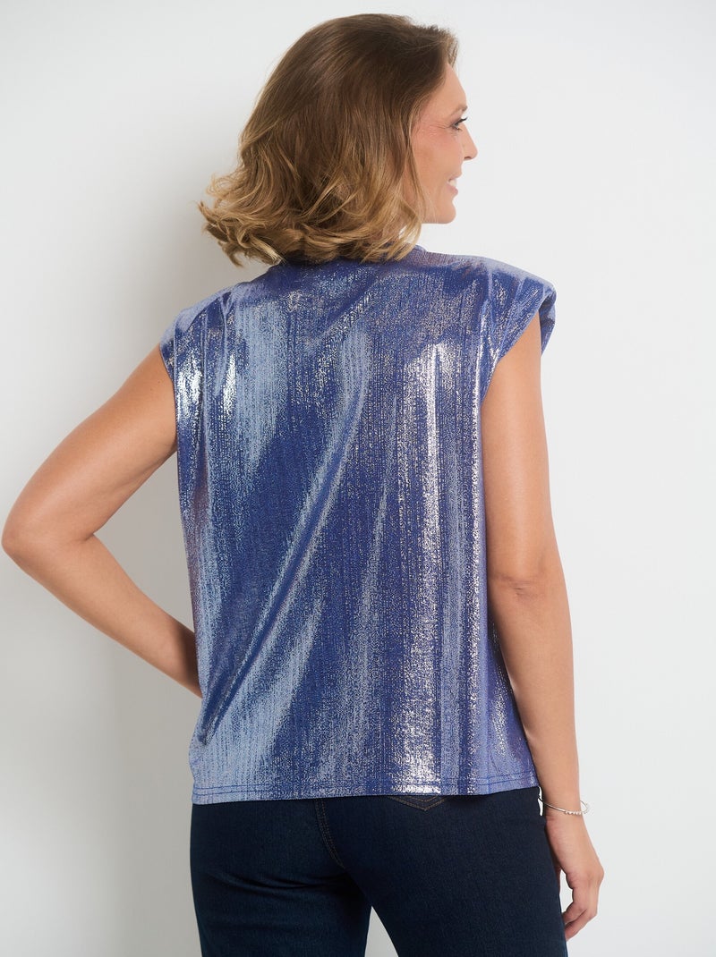 T-shirt métallisé sans manches col rond Bleu Argenté - Kiabi