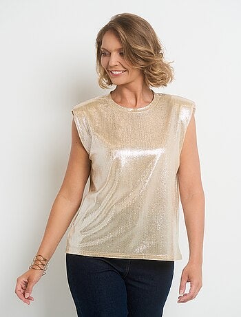 T-shirt métallisé sans manches col rond