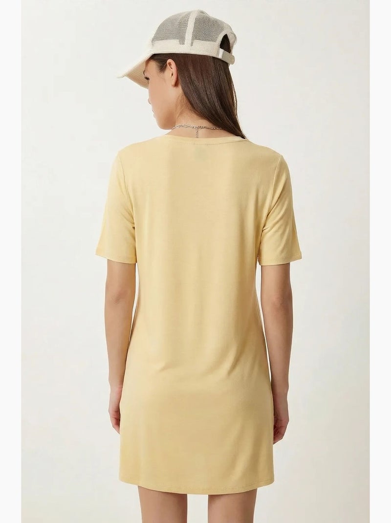 T-shirt mi-long à col rond et fente, style istanbul Beige argile - Kiabi