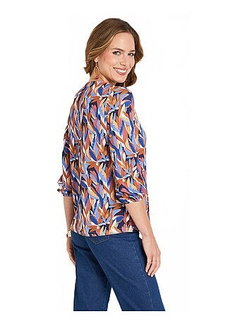 T-shirt mi long ample imprimé feuillage col V