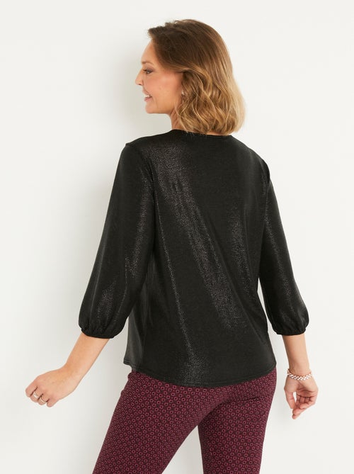 T-shirt mi long ample maille brillante col V - Kiabi