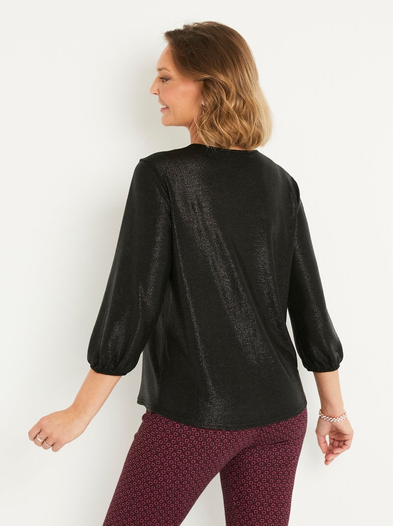 T-shirt mi long ample maille brillante col V Noir - Kiabi