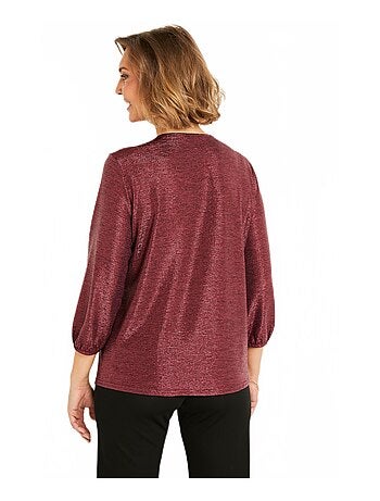 T-shirt mi long ample maille brillante col V