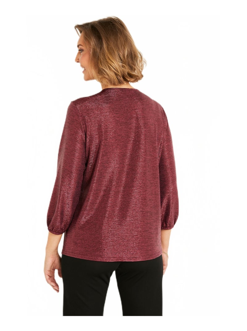 T-shirt mi long ample maille brillante col V Rose framboise - Kiabi
