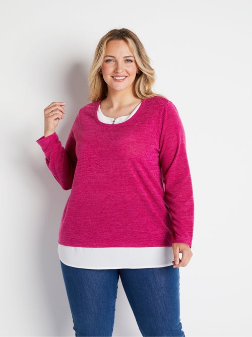 T-shirt mi-long effet 2 en 1 - Kiabi