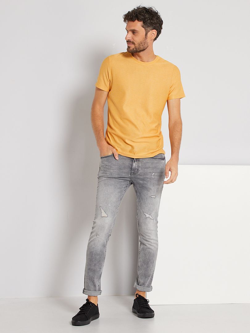 T-shirt micro rayures jaune - Kiabi