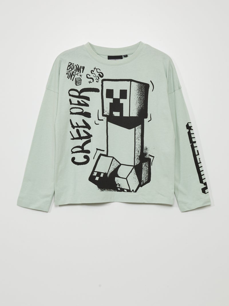T-shirt 'Minecraft' manches longues bleu - Kiabi