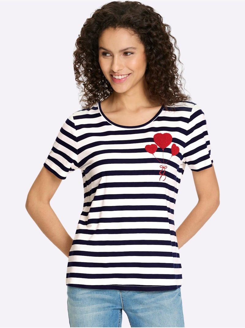 T-shirt Motif à Rayures Mode - Taille Standard - Helline Ecru/Marine - Kiabi