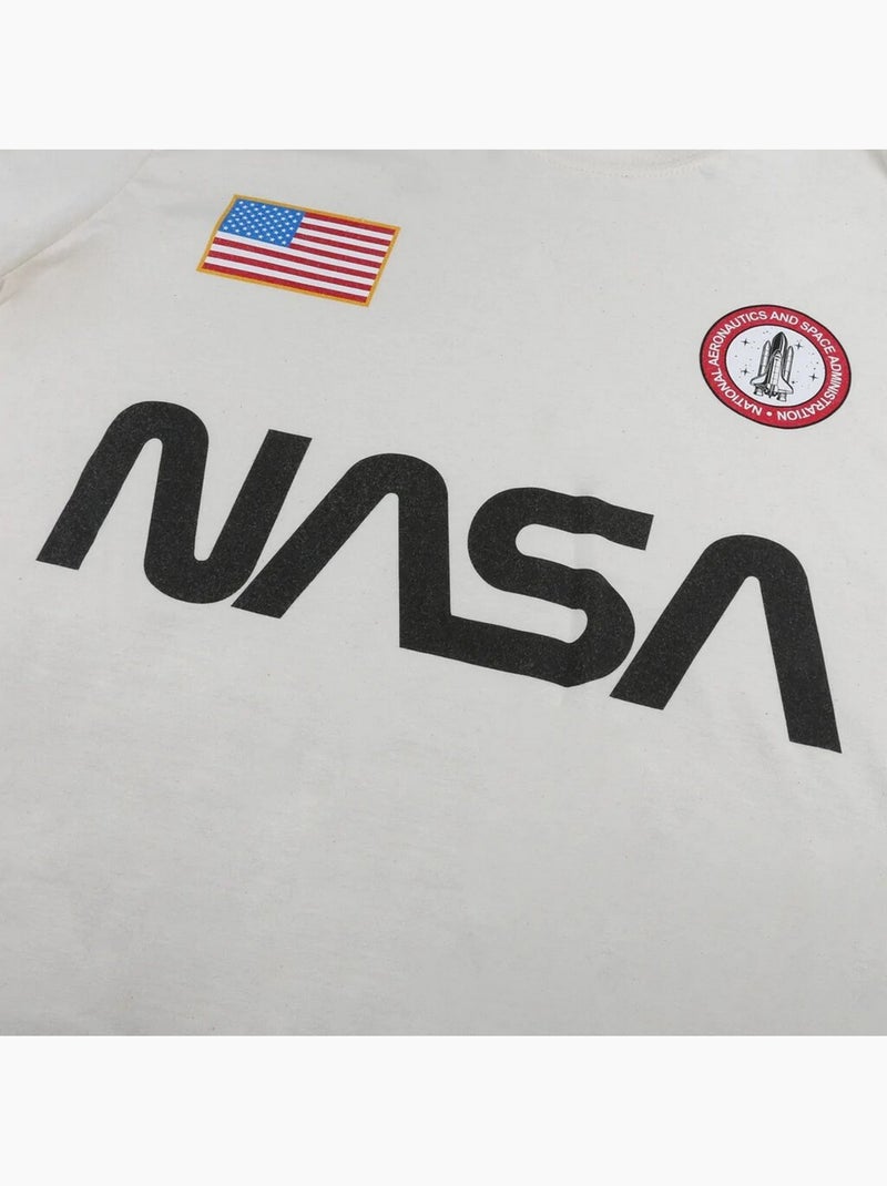 T-shirt motif badge - nasa Blanc Beige - Kiabi