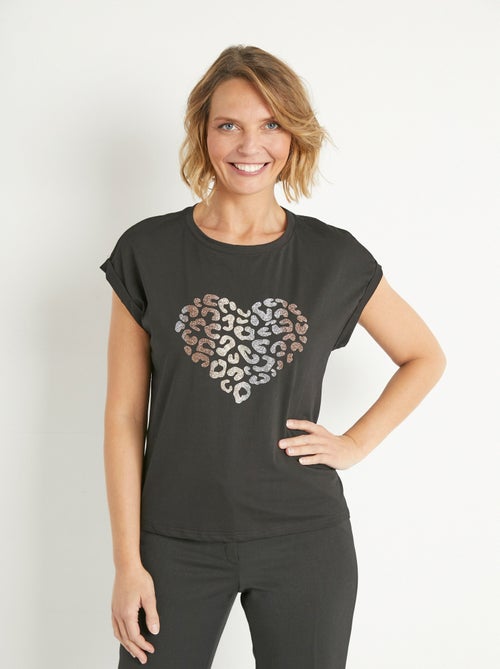 T-shirt motif c¿ur métallisé manches courtes - Kiabi