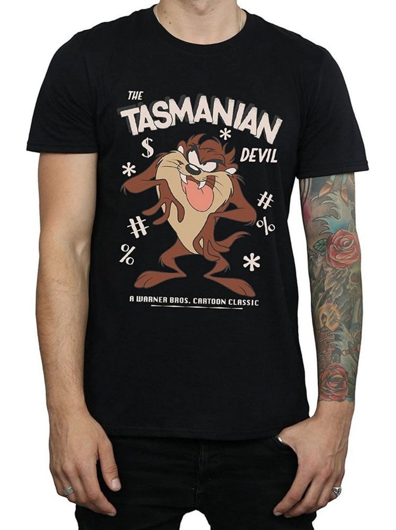 T-shirt motif diable de tasmanie style rétro - looney tunes (diable de tasmanie) Noir - Kiabi