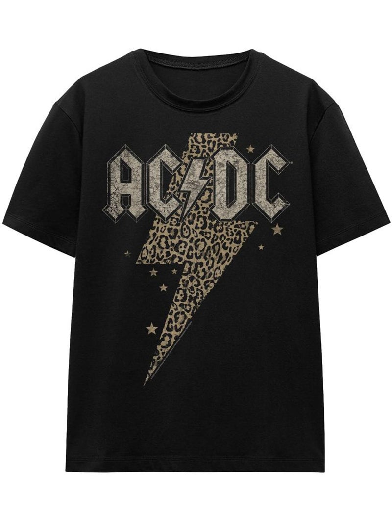 T-shirt motif éclair à imprimé léopard - ac/dc Noir - Kiabi