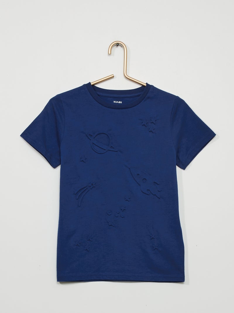 T-shirt motif 'espace' en relief bleu indigo - Kiabi