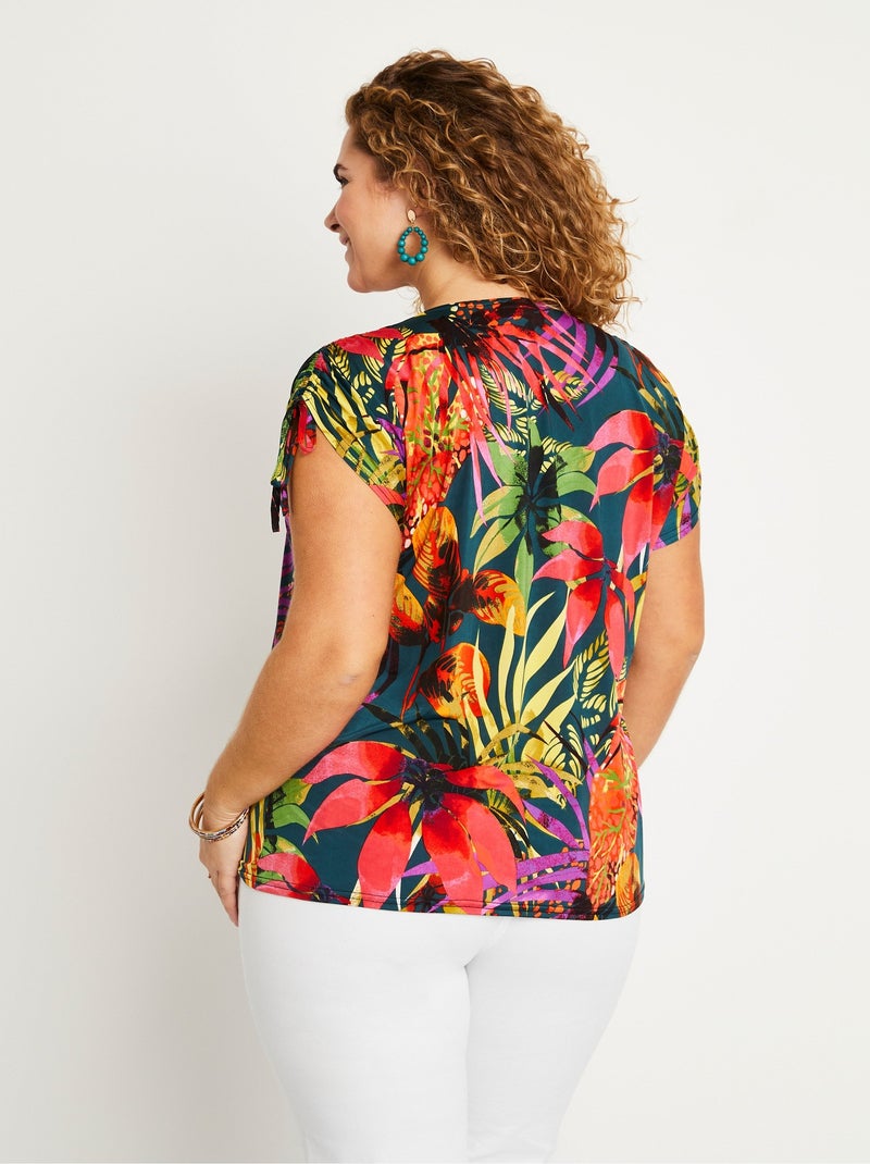 T-shirt motif exotique nouettes épaules Multicolore - Kiabi