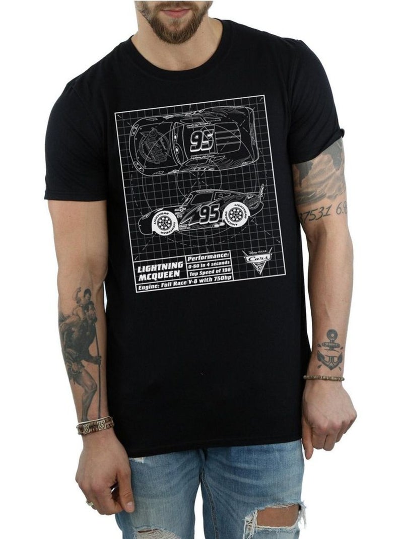 T-shirt motif flash mcqueen motif/style plan - voitures (flash mcqueen) Noir - Kiabi