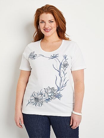 T-shirt motif fleurs encolure ronde