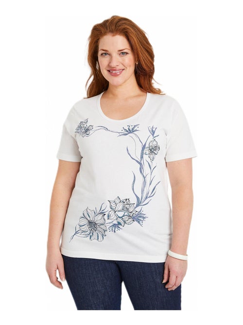 T-shirt motif fleurs encolure ronde - Kiabi