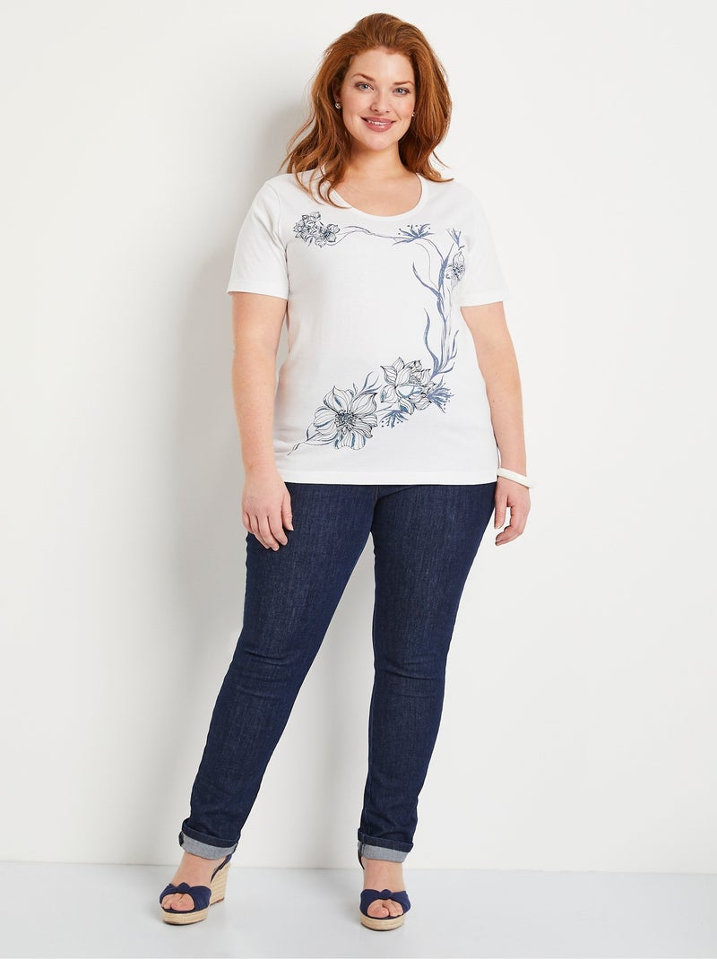 T-shirt motif fleurs encolure ronde Blanc - Kiabi