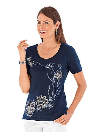 T-shirt motif fleurs encolure ronde