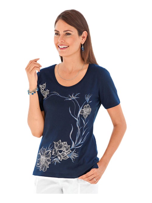 T-shirt motif fleurs encolure ronde - Kiabi