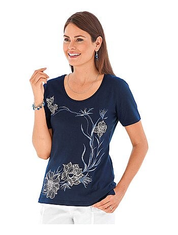 T-shirt motif fleurs encolure ronde