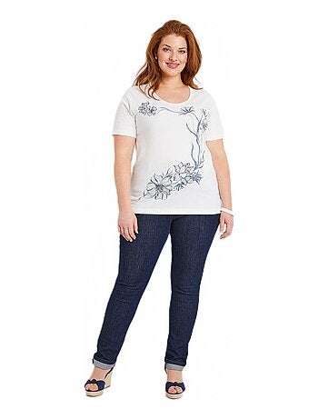 T-shirt motif fleurs encolure ronde
