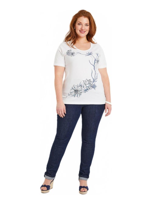 T-shirt motif fleurs encolure ronde - Kiabi