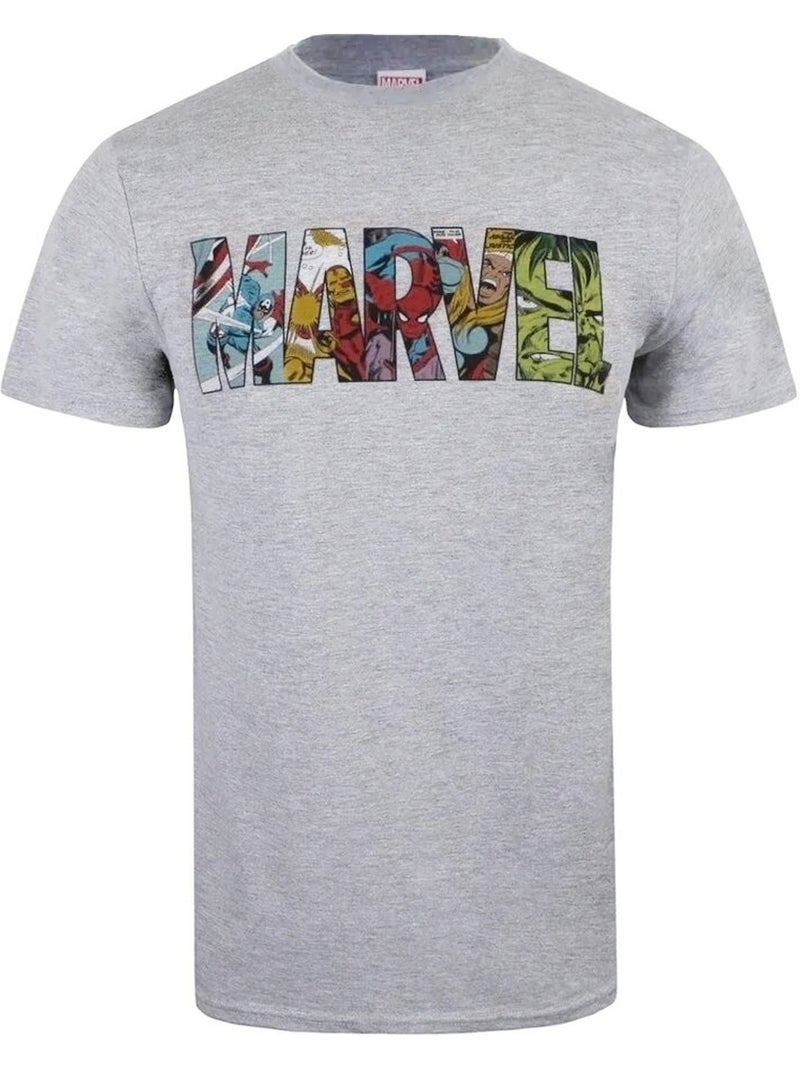 T-shirt motif logo style bande dessinée - marvel (captain america, hulk, iron man, spider-man) Gris chiné - Kiabi