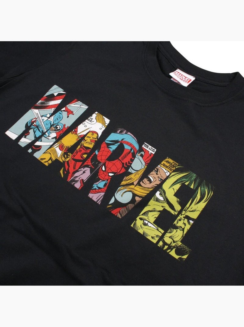 T-shirt motif logo style bande dessinée - marvel (captain america, hulk, iron man, spider-man) Noir - Kiabi