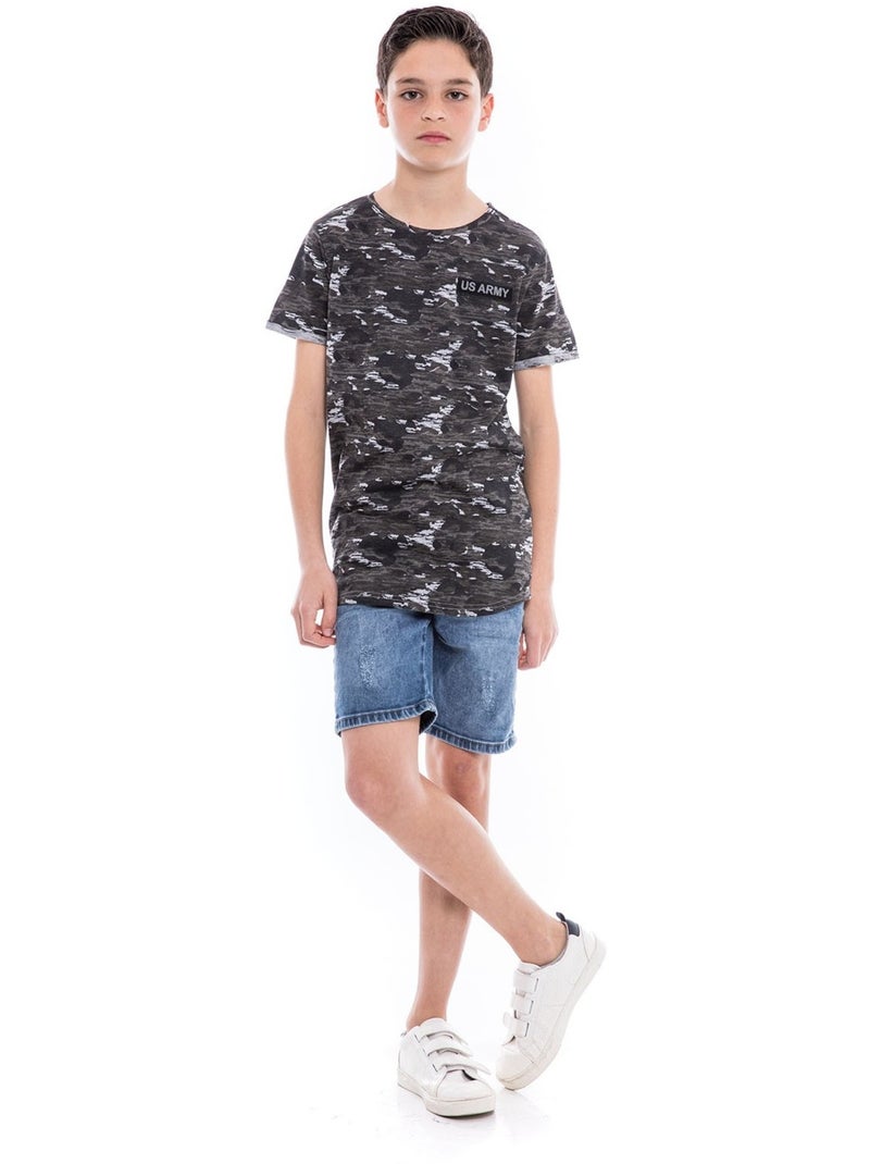 T-shirt motif militaire NIMON garçon Gris - Kiabi