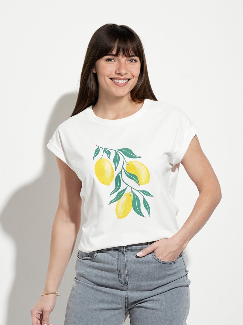 T-shirt motif placé citron col rond Blanc - Kiabi