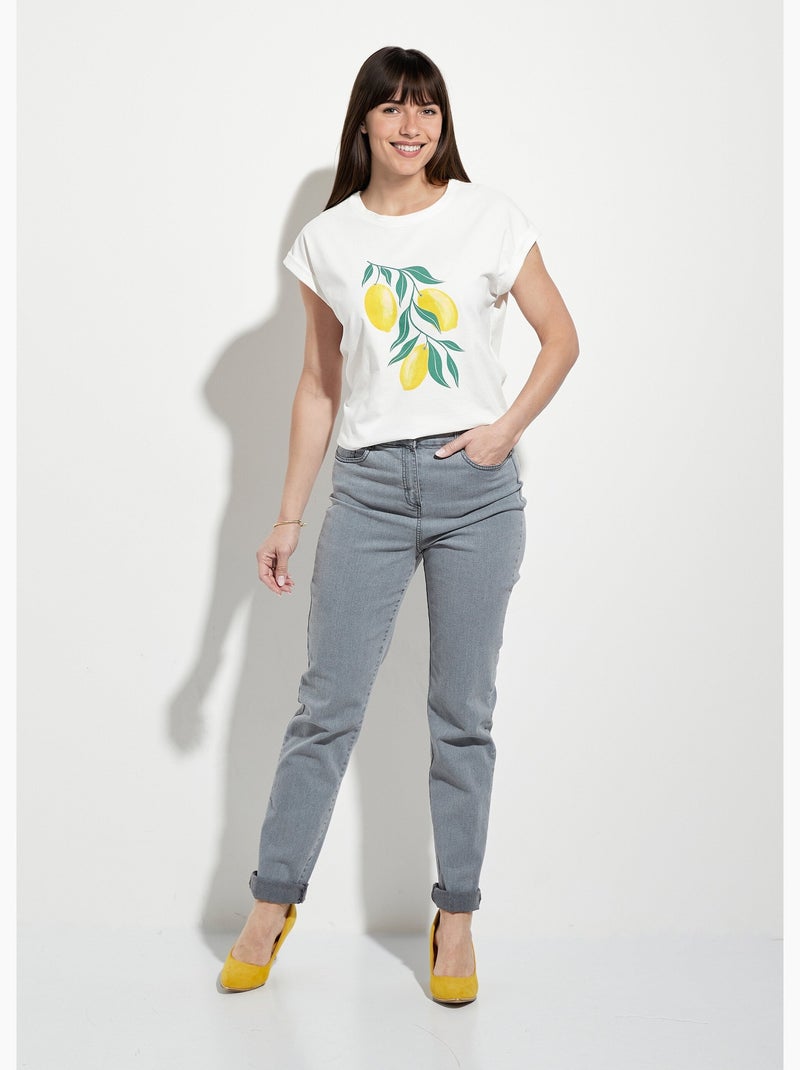 T-shirt motif placé citron col rond Blanc - Kiabi