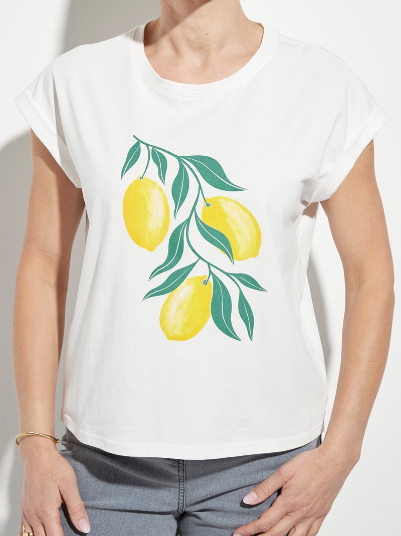 T-shirt motif placé citron col rond Blanc - Kiabi