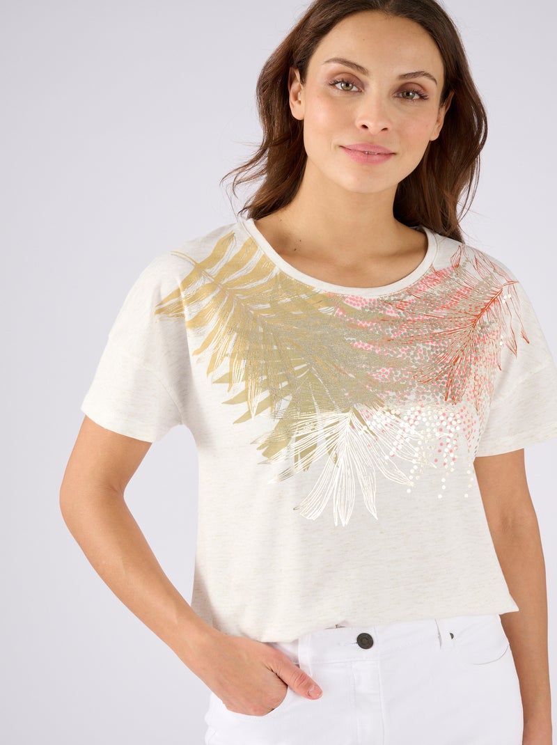 T-shirt motif placé fil brillant - Damart Ivoire - Kiabi