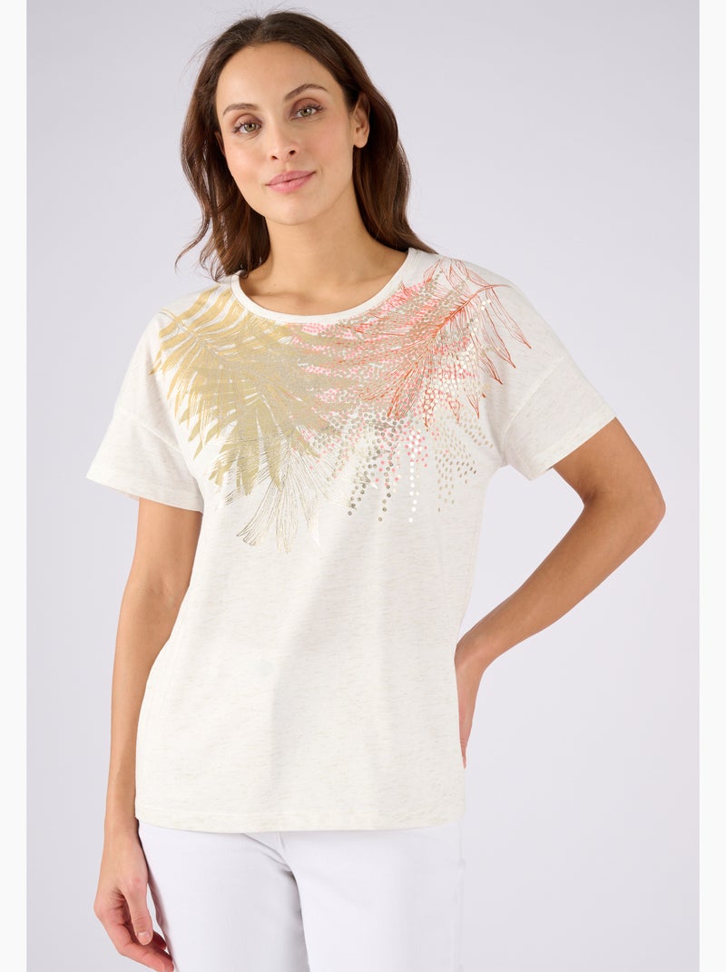 T-shirt motif placé fil brillant - Damart Marron - Kiabi