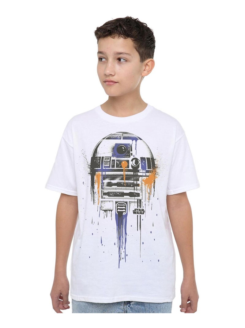 T-shirt motif r2-d2 dégoulinant - la guerre des étoiles (r2-d2) Blanc - Kiabi
