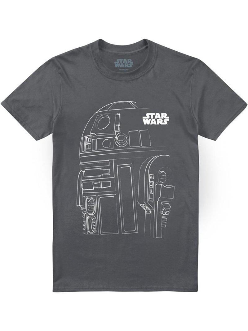 T-shirt motif r2-d2 motif/style contour - la guerre des étoiles (r2-d2) Gris Noir - Kiabi